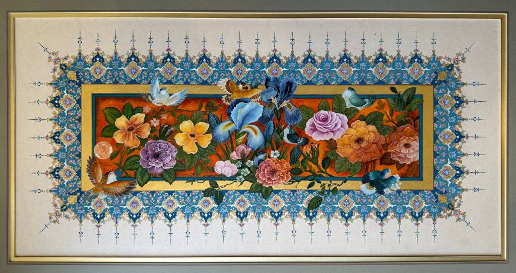 vertical flower and bird painting