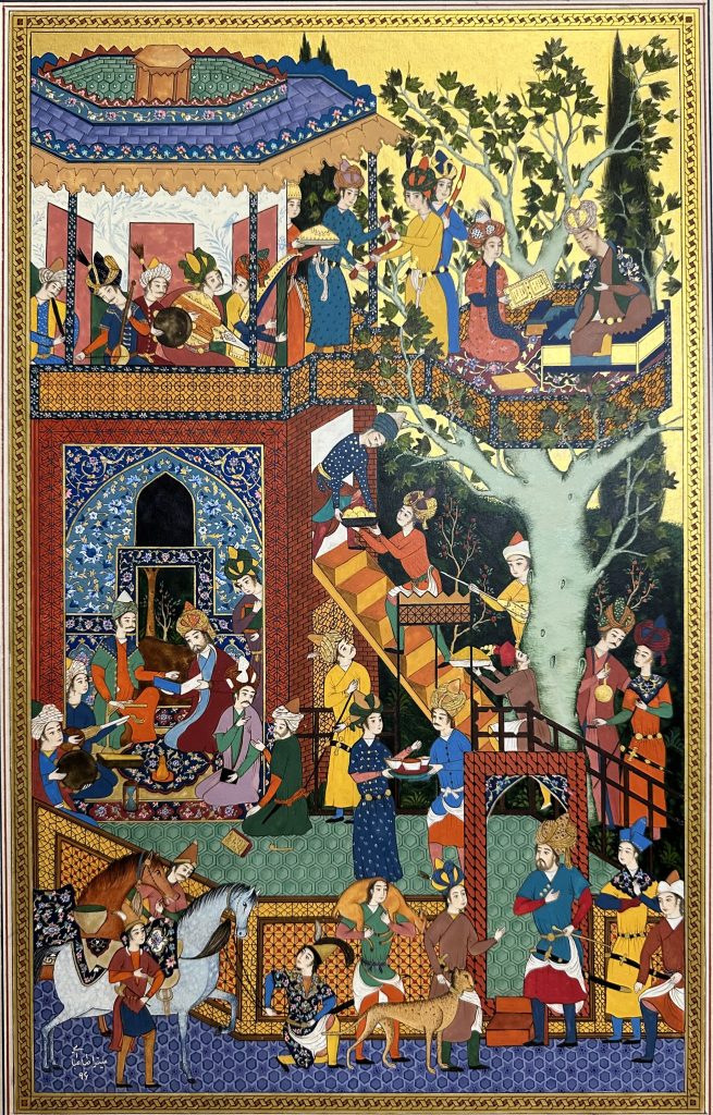 Miniature painting about a big banquet in several floor